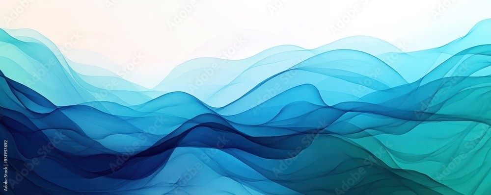 Poster a serene abstract image of flowing waves in shades of blue and aqua, creating a calming visual effec