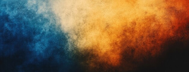 Abstract gradient background with a grainy texture and blurred edges, in shades of blue, orange, brown, dark blue, light black, dark gray, and dark yellow.