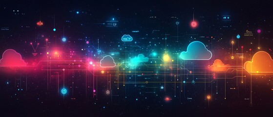 Obraz premium Streamlined Data Management Minimalist Organization of Data Streams and Cloud Icons