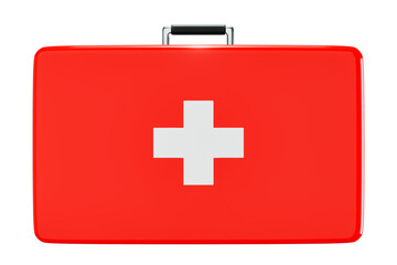 First aid kit, red medicine box, emergency car, ambulance medical assistance Care and assistance emergency accident concept 3D illustrated icons - clipping path