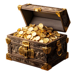 treasure box filled with gold isolated on transparent background ,gold treasure box&nbsp;