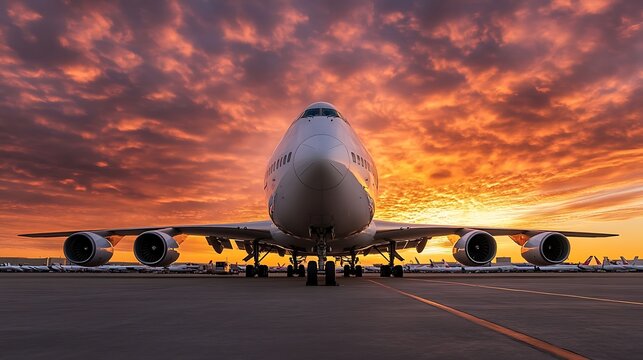 Boeing 747 at Sunset on the Runway