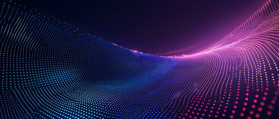 A vector illustration of a technology background, flat color gradient from deep blue to electric purple, dots and lines arranged in a web-like structure, perspective view with lines converging 