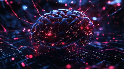 Futuristic brain with holographic neurons, future