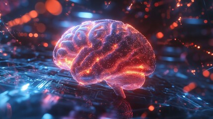 Futuristic brain with holographic neurons, future