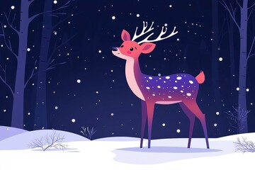 Fototapeta premium Cute Reindeer in a Snowy Forest