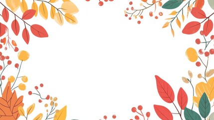 Autumn leaves and berries creating a border with copy space