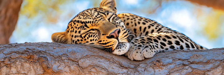 A leopard resting on a tree branch 