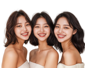 Group of happy Asian women smiling together, bonding and having fun, isolated on a transparent background