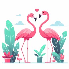 Fototapeta premium Beautiful flamingo bird illustration isolated on a white background Minimalist