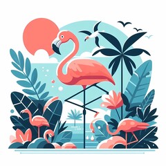 Naklejka premium Beautiful flamingo bird illustration isolated on a white background Minimalist