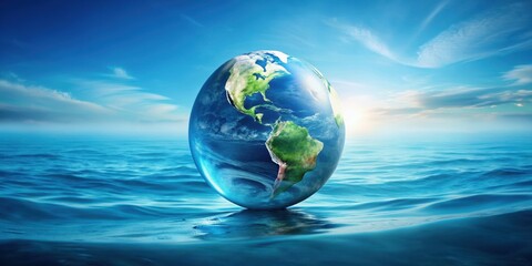Naklejka premium Clear blue water covering the entire surface of planet Earth, Water, World Water Day, Planet Earth, Blue, Clear