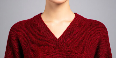 Close-up of a woman wearing a red sweater 