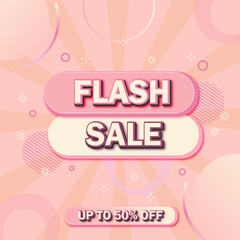 Flash Sale banner, special offer and sale. Shop now or this weekend only. Up to 50 or 60 or 70 off. Discount, mega sale. Vector illustration.