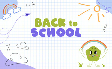 Back to school poster white paper grid illustration design. Poster Back to School childrens school vector