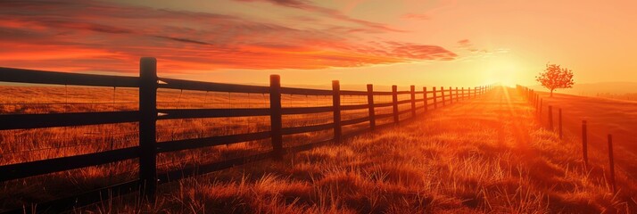 Sunset Over a Country Fence