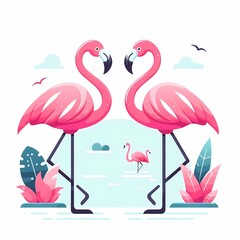 Fototapeta premium Beautiful flamingo bird illustration isolated on a white background Minimalist