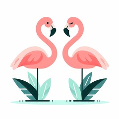 Obraz premium Beautiful flamingo bird illustration isolated on a white background Minimalist