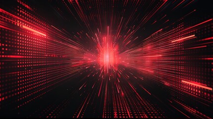 Fototapeta premium Abstract red glowing lines and dots on a black background.