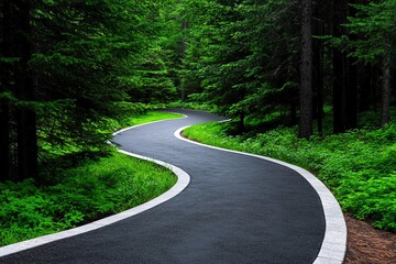 Fototapeta premium Bicycle path winding through a pine forest, inviting and serene