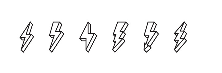 Thunderbolt icons. Set lightning bolts. Flash lighting icons isolated on transparent background.