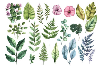 Detaillierte botanische Illustrationen von verschiedenen Blumen und Pflanzen