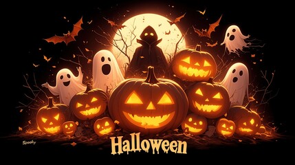 Halloween card with "Spooky Halloween" lettering