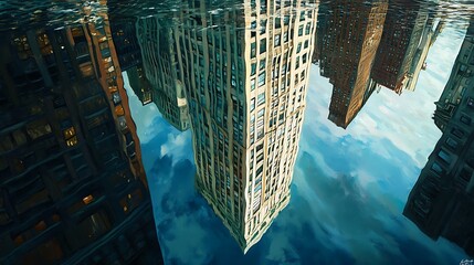 Upside-Down Reflection of City Buildings in Water