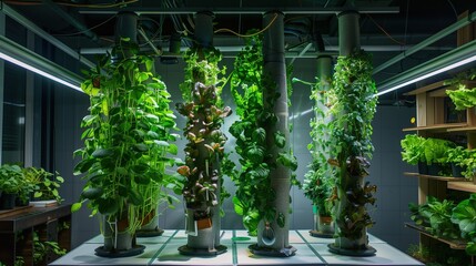 Fototapeta premium Vertical hydroponic vegetable and herb farm