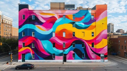 Colorful Mural on Brick Buildi