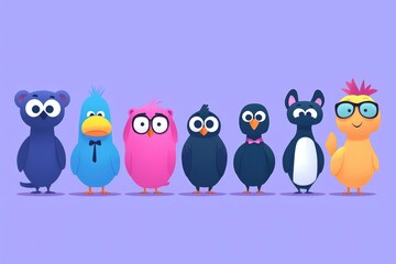 Obraz premium Cute Cartoon Animals in a Row