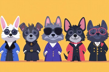 Fototapeta premium Five Cartoon Animals in Suits