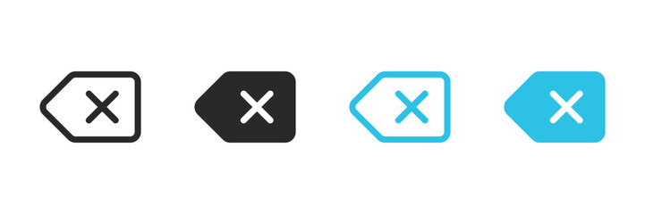 Obraz premium Backspace with cross and arrow button in 4 variations filled and outlined. Vector icons in flat style
