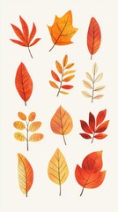 Fototapeta premium Watercolor collection of autumn leaves changing color