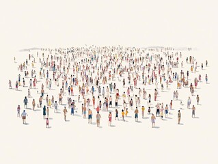 Illustration group of people in desert, crowd, 