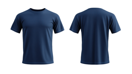 Nave blue Round-Neck T-Shirt Mockup: Front and Back View on Transparent Background