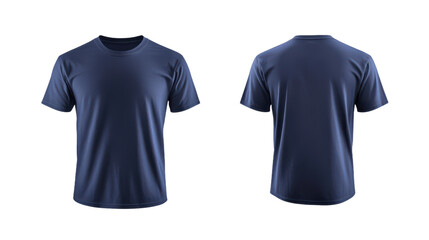 Nave blue Round-Neck T-Shirt Mockup: Front and Back View on Transparent Background