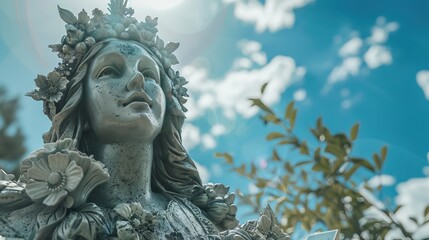 Sculpture of the image of the patroness of Brazil. On nature background on sunny day.