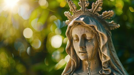 Sculpture of the image of the patroness of Brazil. On nature background on sunny day.