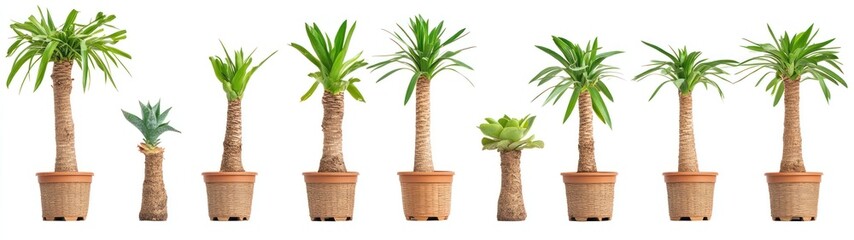 Potted Yucca Plants with Green Foliage and Brown Bark