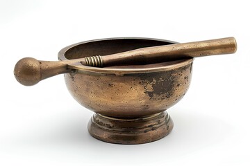A metal bowl with two wooden spoons in it