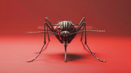 Studio shot of a mosquito on red background