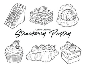 Collection of Hand Drawn Strawberry Dessert and Pastry Illustration