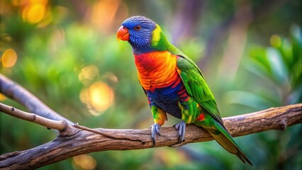 Fototapeta premium Rainbow lorikeet perched on a tree branch, rainbow lorikeet, bird, colorful, vibrant, tropical, wildlife, branch, perched