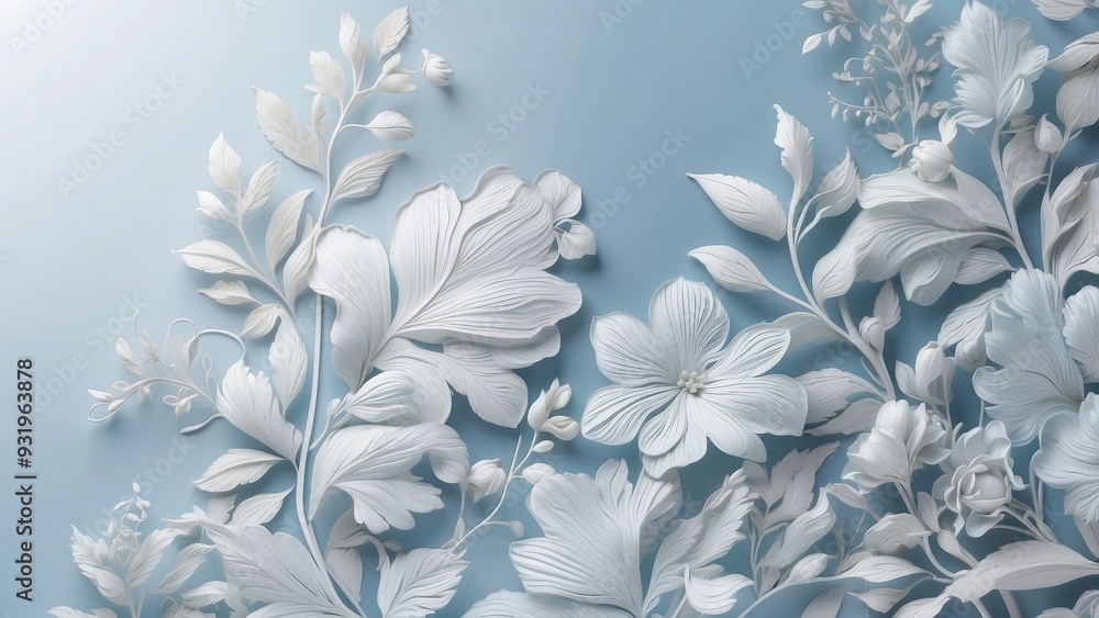 Poster soft light blue background with delicate patterns, calming and sophisticated.-
