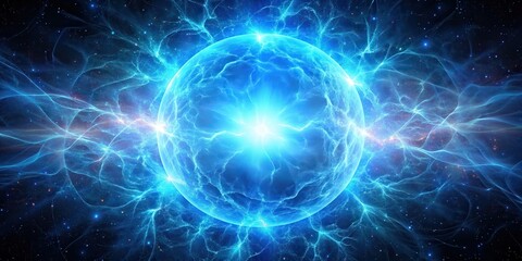 Naklejka premium Blue glowing high energy plasma energy field in space, blue, glowing, high energy, plasma, energy field, space