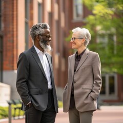 Colleagues outside laughing and talking with each other