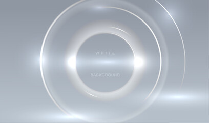 Obraz premium White futuristic circle round vector background. Gray glowing shiny ring light design.