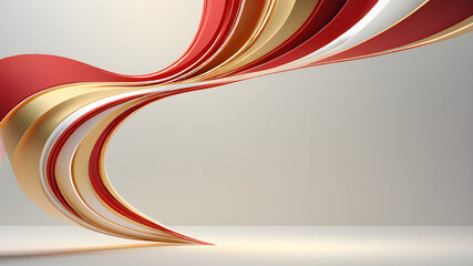 abstract red golden shining  3d cures on light background having space for text, banner, poster, backdrop design, Abstract minimalist background design, 3d render