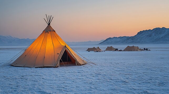 A panoramic view of the Rann of Kutch during the white desert festival, with tents and cultural performances against the vast white salt flats.